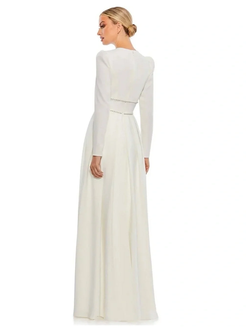 MAC DUGGAL size 4 A-line Rhinestone Waist Evening Gown White Dress 55705